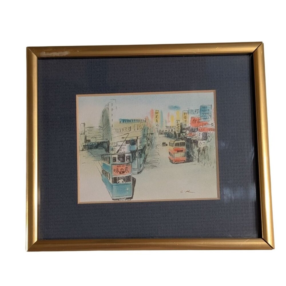 Framed Cityscape Art Watercolor Gold Frame
